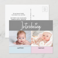 Pink Blue Introducing Script Twins boy and Girl 
