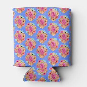 Pink Blue Island Tropical Sea Turtles Floral Can Cooler