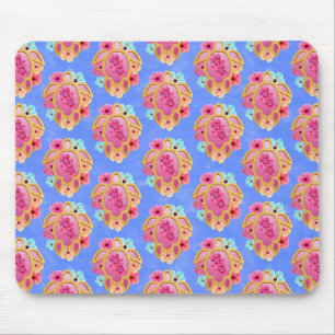 Pink Blue Island Tropical Sea Turtles Floral Mouse Mat