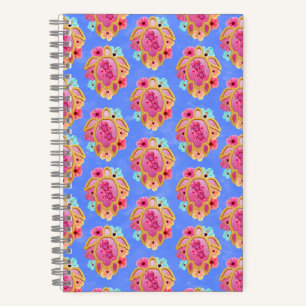 Pink Blue Island Tropical Sea Turtles Floral Notebook