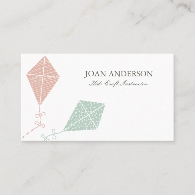 PINK BLUE KITE KIDS CLASS TEACHER TUTOR COACH BUSINESS CARD (Front)