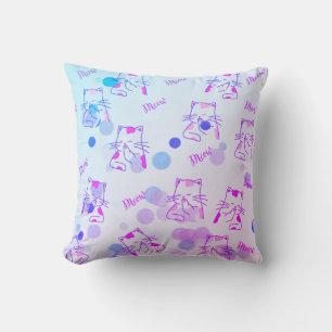 Pink & Blue Kitty Throw Pillow