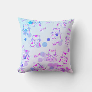 Pink & Blue Kitty Throw Pillow
