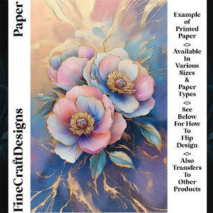 Pink Blue Lavender & Gold Peonies CT4 Craft Paper
