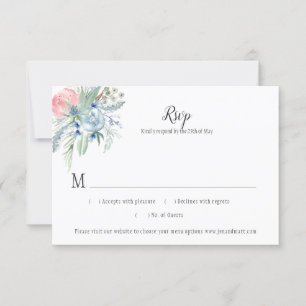 Pink Blue Lavender Sage Green Floral RSVP Card