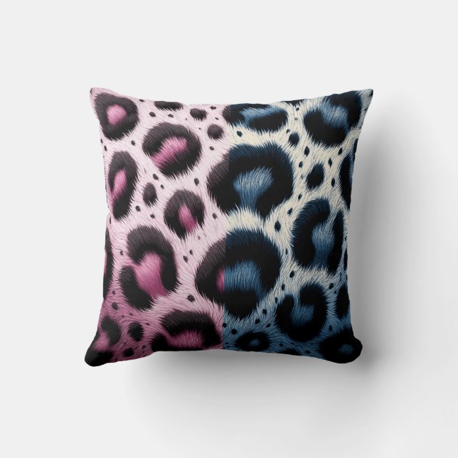 Pink & Blue Leopard Fur Animal Print Spots  Cushion (Back)