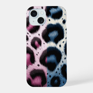 Pink & Blue Leopard Fur Animal Print Spots iPhone 15 Case