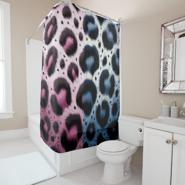 Pink & Blue Leopard Fur Animal Print Spots  Shower Curtain (In Situ)