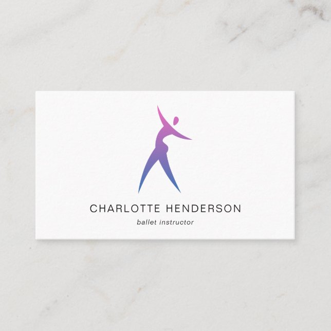 Pink Blue Logo Silhouette Dance School Academy Business Card (Front)