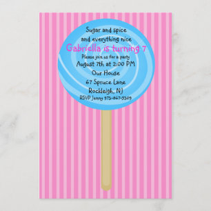 Pink & Blue Lollipop Girls Birthday Invitation