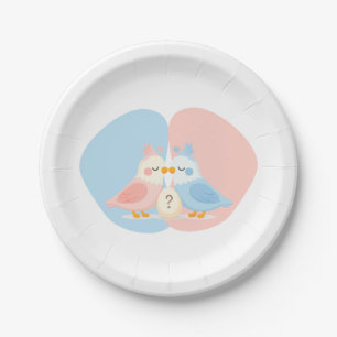 Pink & Blue Lovebirds Gender Reveal Party Paper Plate