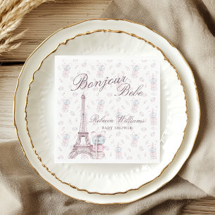 Pink Blue Macaron Bonjour Bebe Paris Baby shower Napkin