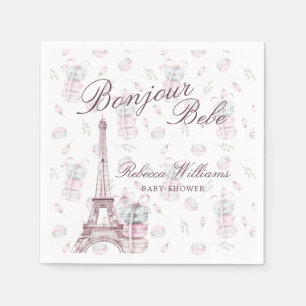 Pink Blue Macaron Bonjour Bebe Paris Baby shower Napkin