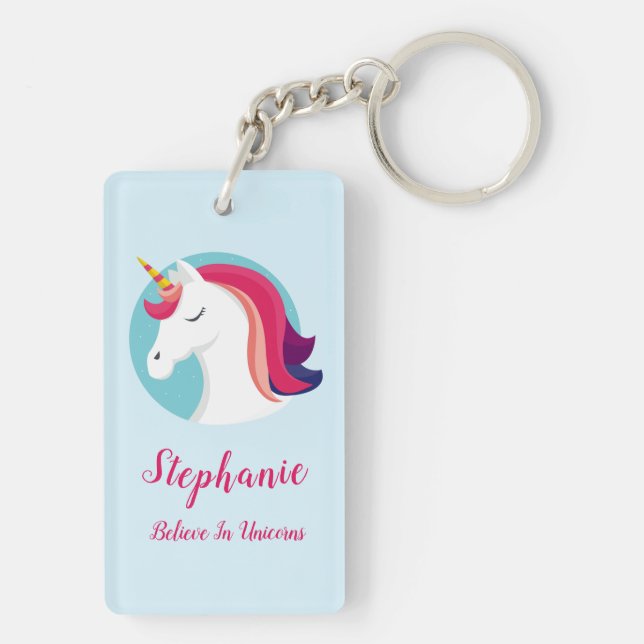 Pink & Blue Magical Unicorn – Personalised Key Ring (Back)