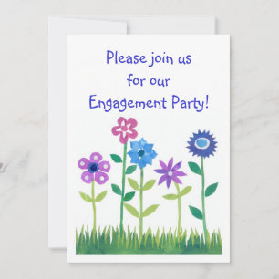 Pink, Blue, Mauve Flowers Engagement Invitation