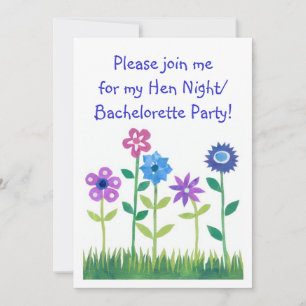 Pink, Blue, Mauve Flowers Hen Night Invitation