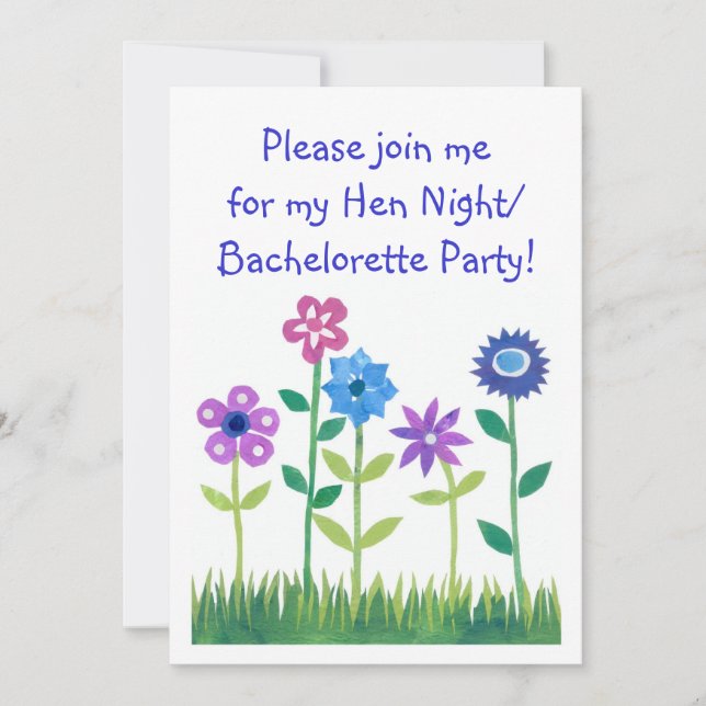Pink, Blue, Mauve Flowers Hen Night Invitation (Front)