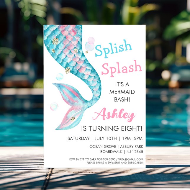 Pink & Blue Mermaid | Birthday Party Invitation (Creator Uploaded)