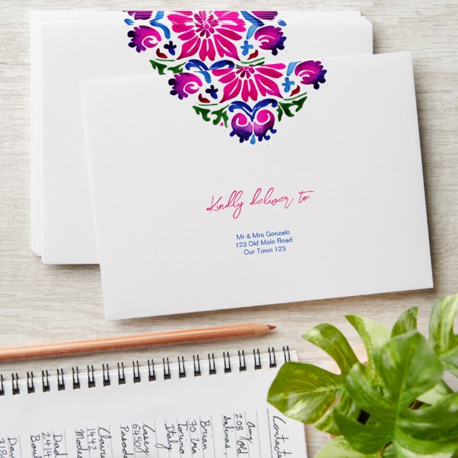 Pink blue Mexican Talavera tiles matching Envelope (Stacked)