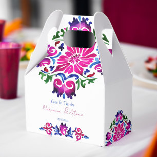 Pink blue Mexican talavera tiles wedding Favour Box