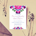 Pink blue Mexican talavera tiles wedding Invitation<br><div class="desc">Pink magenta blue Majolica Mexican Talavera Spanish tiles wedding editable template invitations instant digital download. Modern watercolor tiles pink and blue colours.</div>