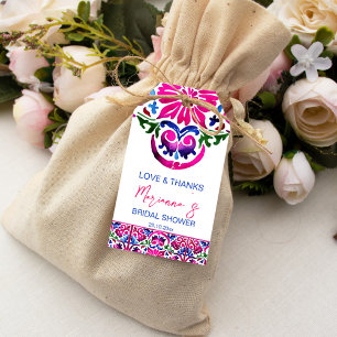 Pink blue Mexican tiles bridal shower favour Gift Tags