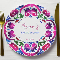 Pink blue Mexican tiles bridal shower tableware