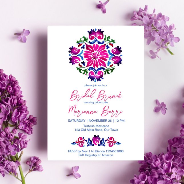 Pink blue Mexican tiles bridal shower template (Mexican pink blue talavera tiles bridal brunch template invitation digital download Spanish bridal)