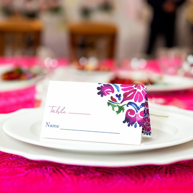 Pink blue Mexican tiles wedding name and table Place Card (Pink blue Mexican tiles wedding name and table Place Cards personalized table decor name cards)