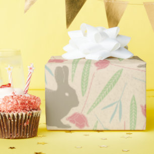 Pink Blue Mint Spring Floral Easter Bunny Pattern Wrapping Paper