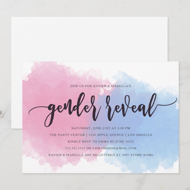 Pink & Blue Mist Gender Reveal Invitation (Front/Back)