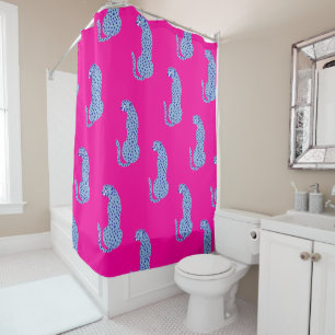 Pink & Blue Modern Jungle Cheetah Shower Curtain