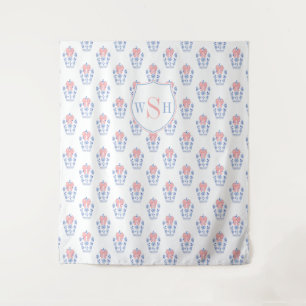 Pink Blue Monogram Baby Shower Photo Backdrop Tapestry