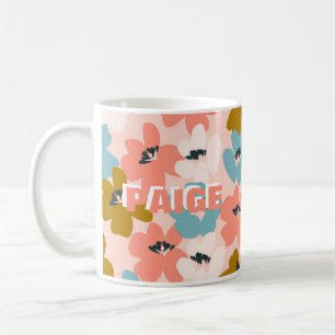 Pink Blue Monogram Flowers Pattern Mug