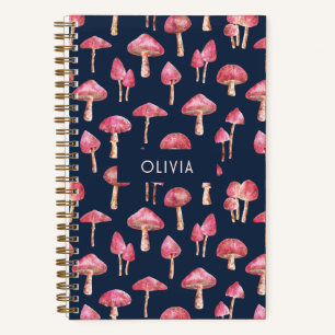 Pink Blue Mushroom Watercolor Pattern Notebook