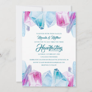 Pink & Blue Mystic Crystal Gems Handfasting Invitation