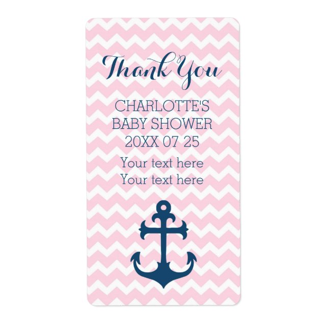 Pink Blue Nautical Baby Shower Favour Labels (Front)