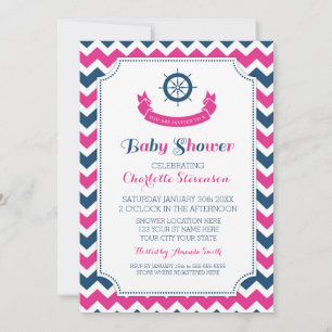 Pink Blue Nautical Custom Baby Shower Invitations