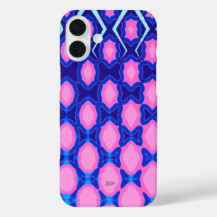 Pink Blue Navy Geometric pattern iPhone 16 Plus Case