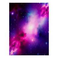 Pink Blue Nebula Galaxy Art Glossy Poster