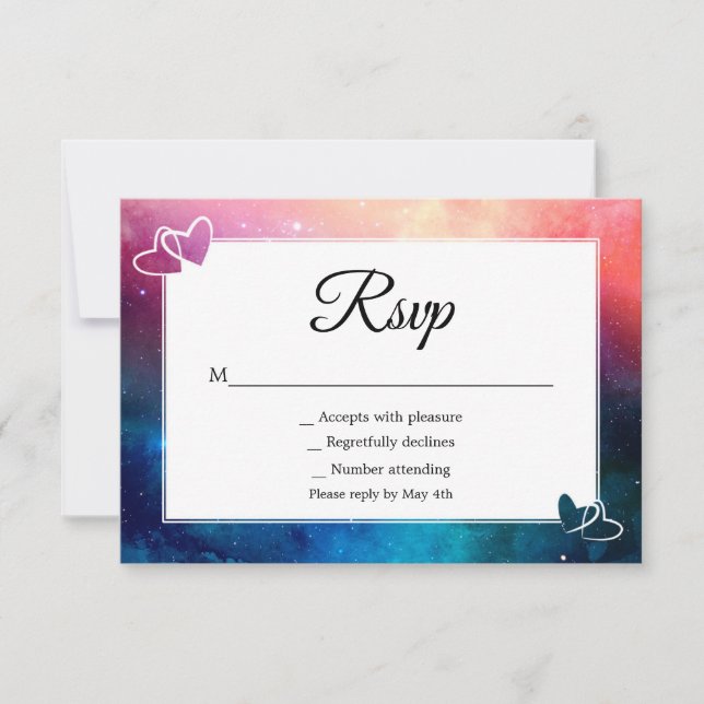 Pink & Blue Nebula Hearts Rsvp Card (Front)