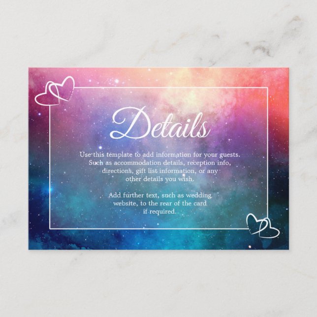 Pink & Blue Nebula Wedding Details Card (Front)