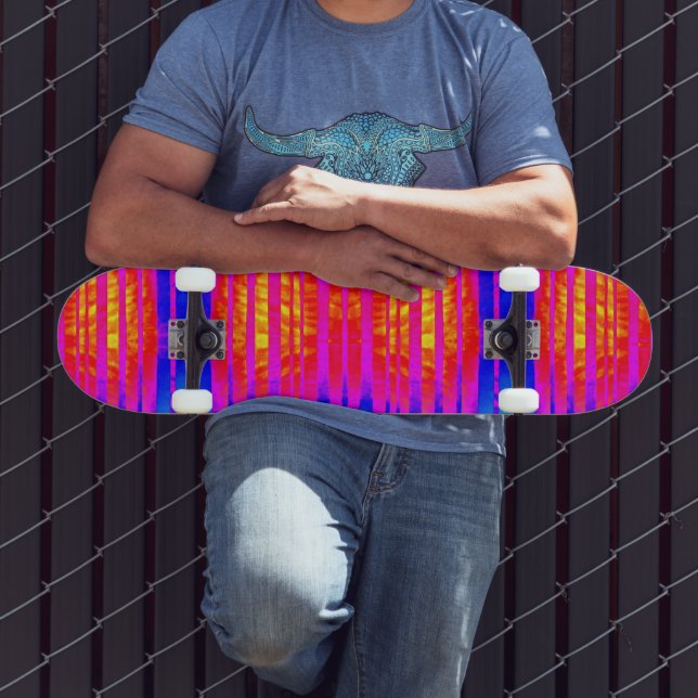Pink & Blue Neon Stripe Skateboard (Outdoor 3)