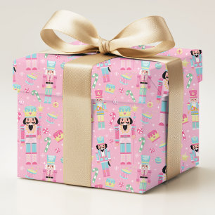 Pink Blue Nutcracker Christmas Candy Pattern Wrapping Paper