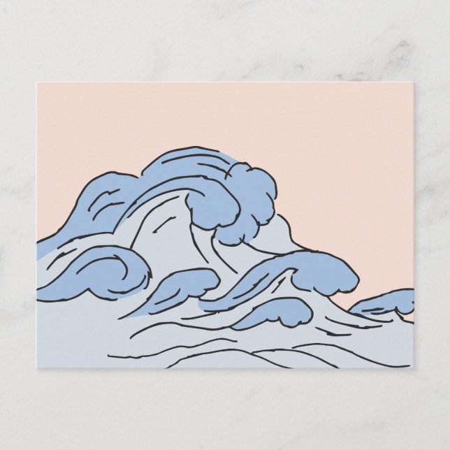 Pink/Blue Ocean Ocean Waves Aesthetic With Beach Postcard (Front)