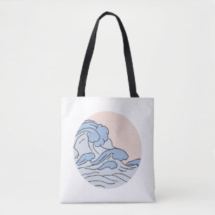 Pink/Blue Ocean Ocean Waves Aesthetic With Beach Tote Bag