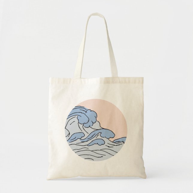 Pink/Blue Ocean Ocean Waves Aesthetic With Beach Tote Bag (Front)