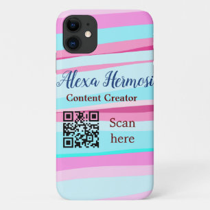 Pink blue ombre add name profession q r code title iPhone 11 case