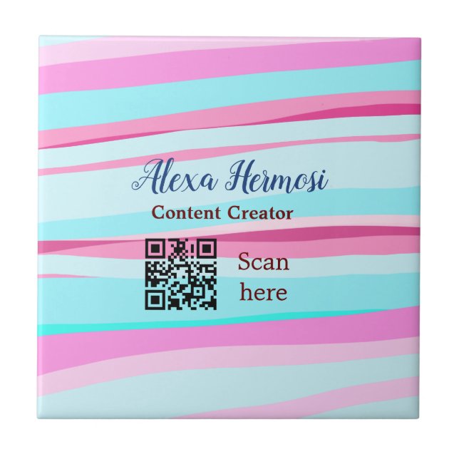 Pink blue ombre add name profession q r code title tile (Front)