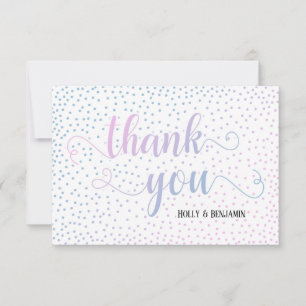 Pink & Blue Ombré Confetti and Script Baby Shower Thank You Card